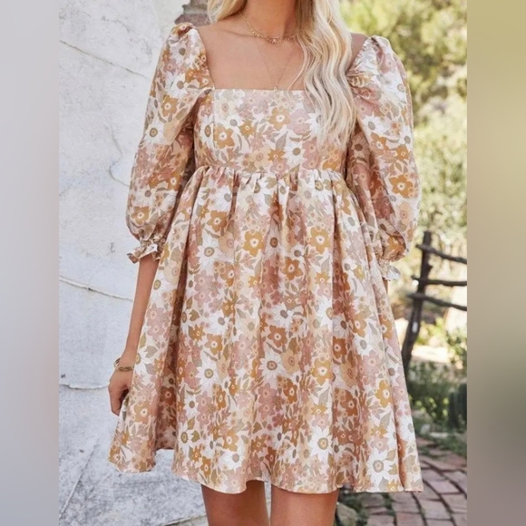 Storia Dresses & Skirts - Storia Grace Floral Print Puff Sleeve Babydoll Mini Dress Size Small